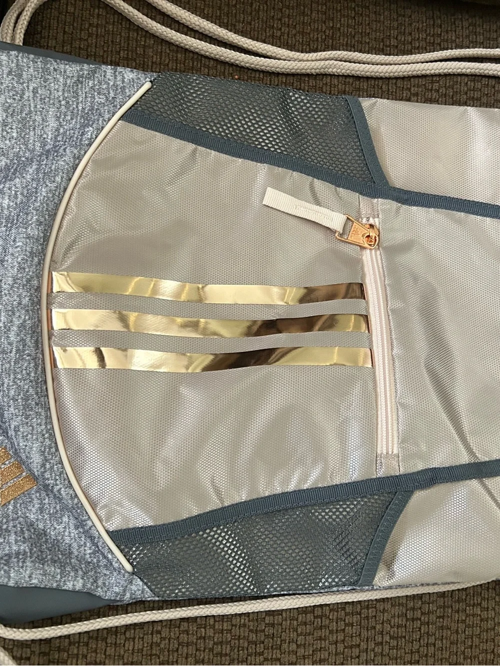 adidas Drawstring Backpack in Gold and Gray